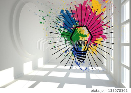 Light bulb on splashes in bright room 135078561