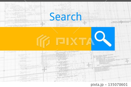 Search widget is being shown in flat design with golden input, blue magnifier button, code backdrop Search widget is being shown in flat design with golden input, blue magnifier button, code backdrop 135078601