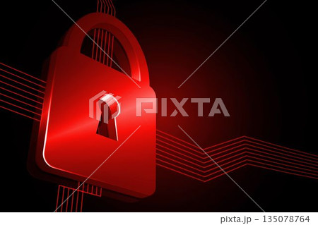 Shiny red lock on black background 135078764