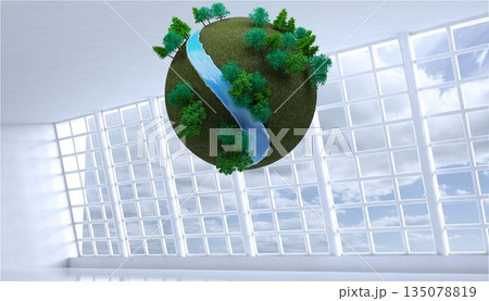 Earth with trees floating in room 135078819