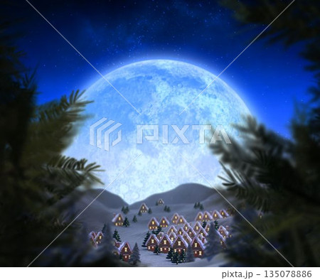 Christmas village under full moon Christmas village under full moon 135078886