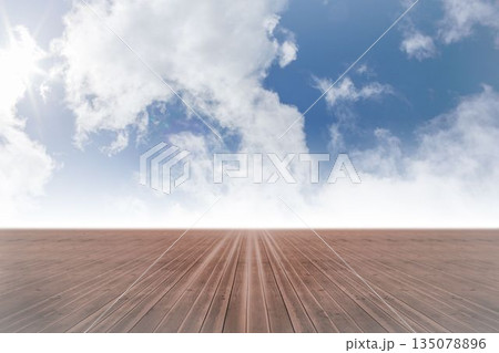 Wooden deck planks are extending toward horizon in flat design, showing strong perspective lines Wooden deck planks are extending toward horizon in flat design, showing strong perspective lines 135078896