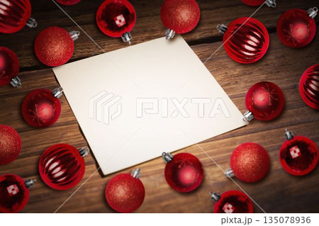 Christmas baubles on table 135078936