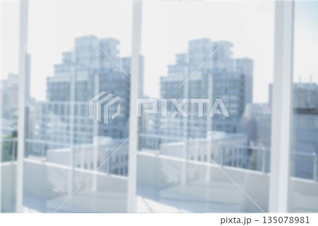 balcony doorway is being shown in flat design, featuring glass sliders, railing and city skyline balcony doorway is being shown in flat design, featuring glass sliders, railing and city skyline 135078981