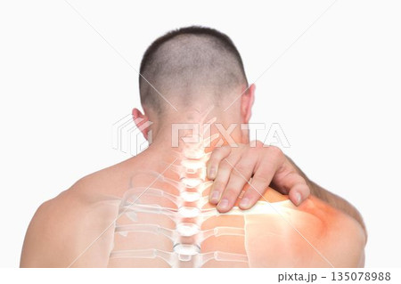 Highlighted shoulder pain of man Highlighted shoulder pain of man 135078988