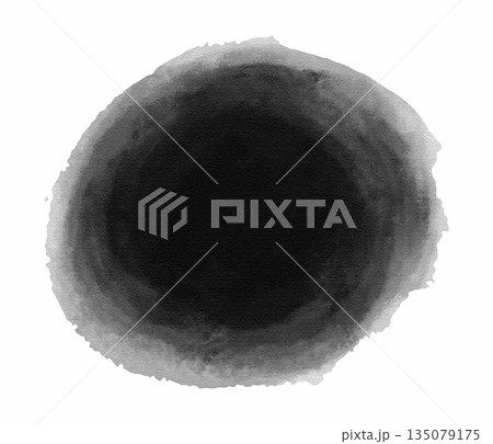 Abstract black ink stains and round watercolor blots. Grunge textures with soft edges and ink bleed effect. Traditional oriental ink wash style for artistic background, labels and zen-inspired. Vector 135079175