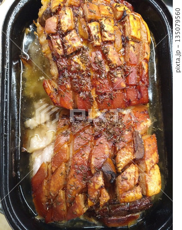 baked pork belly as typical czech food baked pork belly as typical czech food 135079560