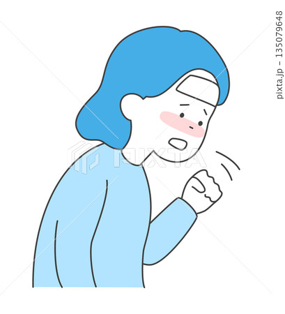 咳き込む女性のイラスト　ベクター 135079648