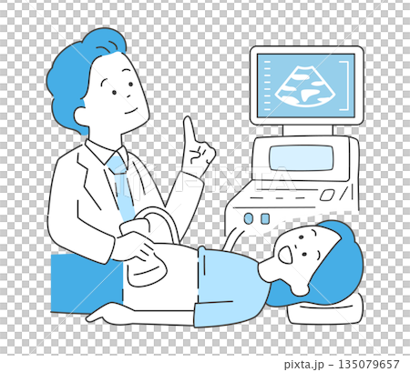 一位女性正在接受超音波檢查的插圖 - 向量圖 135079657