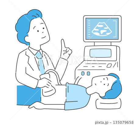 エコー検査を受ける男性のイラスト ベクター エコー検査を受ける男性のイラスト ベクター 135079658