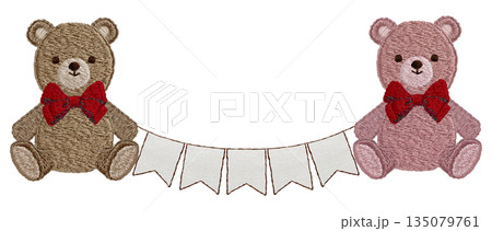 【テディベアとガーランド】手刺繍イラスト素材 135079761