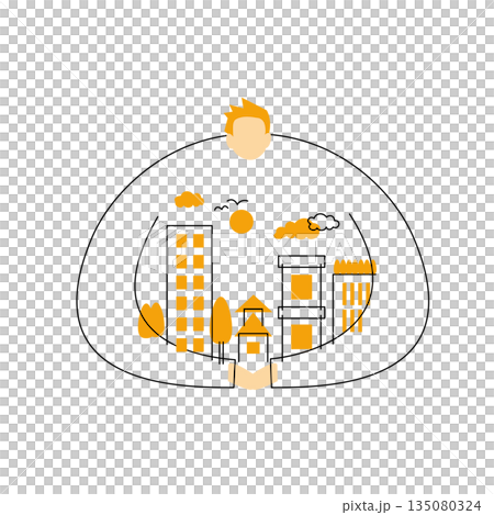 SDGs:目標11「住み続けられるまちづくりを」のイメージイラスト。 SDGs:目標11「住み続けられるまちづくりを」のイメージイラスト。 135080324