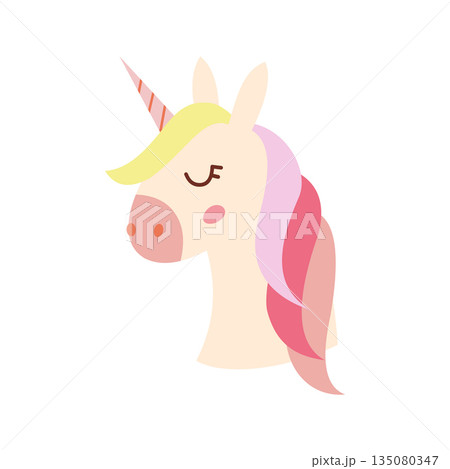 Cute Unicorn Head Hand Drawn Illustration Cute Unicorn Head Hand Drawn Illustration 135080347