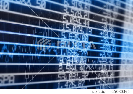 Displaying digital interface showing candlestick chart with line graph overlay and numerical data Displaying digital interface showing candlestick chart with line graph overlay and numerical data 135080360