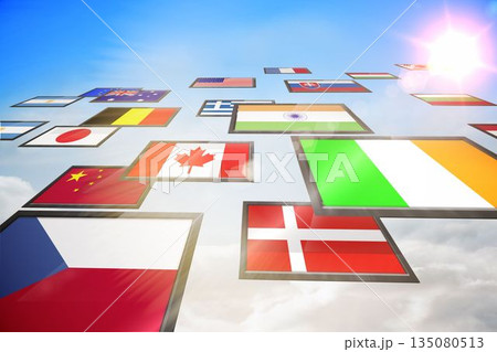 Screen collage showing international flags 135080513