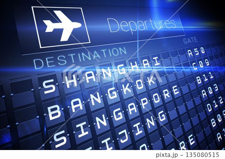 Blue departures board for asian cities 135080515