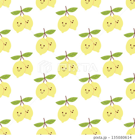 Cute Seamless Lemon Pattern with Smiling Faces in Flat Style 135080614