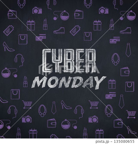Cyber Monday sale sign with various icon Cyber Monday sale sign with various icon 135080655