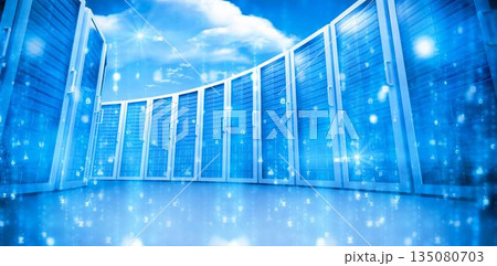 Digitally generated image of blue server room 135080703