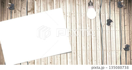 Plugs and light bulb arranged by white paper Plugs and light bulb arranged by white paper 135080738
