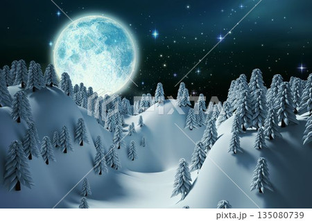 Trees on snowcapped mountain against full moon Trees on snowcapped mountain against full moon 135080739