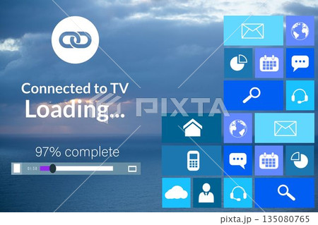 Digitally generated image of progress bar and text with various icons 135080765