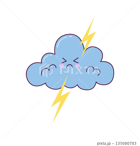 Cute angry storm cloud with lightning in kawaii hand drawn style Cute angry storm cloud with lightning in kawaii hand drawn style 135080783