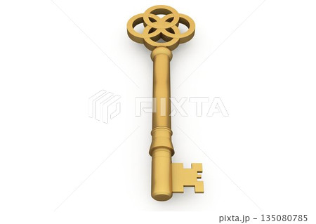 Digitally generated shiny gold key 135080785