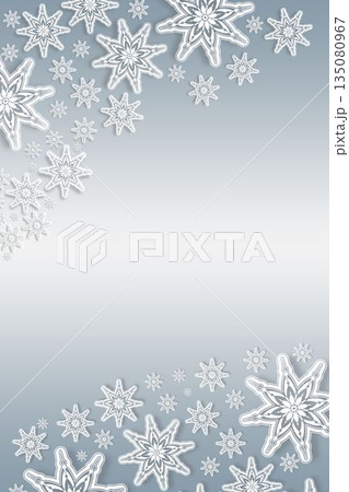 White snow flake frame on silver 135080967
