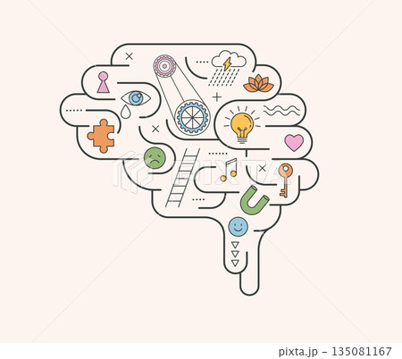 Abstract brain infographic. Mental health concept illustration. Abstract brain infographic. Mental health concept illustration. 135081167