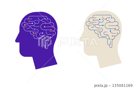 Abstract head profile with linear brain infographic. Mental health concept illustration. Abstract head profile with linear brain infographic. Mental health concept illustration. 135081169