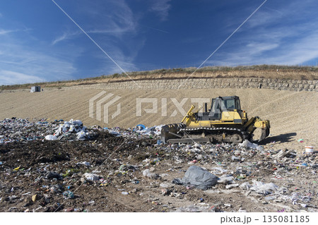 Pollution concept. Garbage pile in trash dump or landfill 135081185