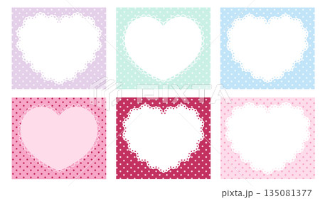 かわいいハートのレースフレームのベクターイラストセット。ドット、ラブリー かわいいハートのレースフレームのベクターイラストセット。ドット、ラブリー 135081377