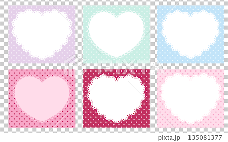 かわいいハートのレースフレームのベクターイラストセット。ドット、ラブリー かわいいハートのレースフレームのベクターイラストセット。ドット、ラブリー 135081377