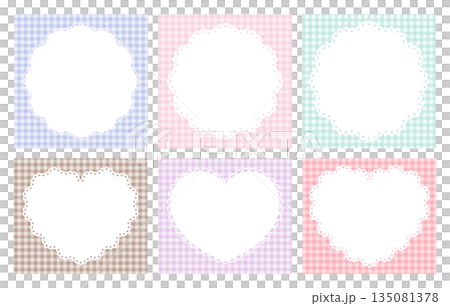 Vector illustration set of cute lace frames. Ornaments, frames, gingham check 135081378