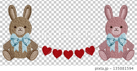 【兔子毛絨玩具和心形花環】手工刺繡插畫材料 135081594