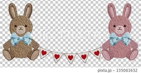 【兔子毛絨玩具和心形花環】手工刺繡插畫材料 135081632
