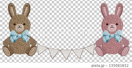 [Rabbit plush toy and garland] Hand-embroidered illustration material 135081652