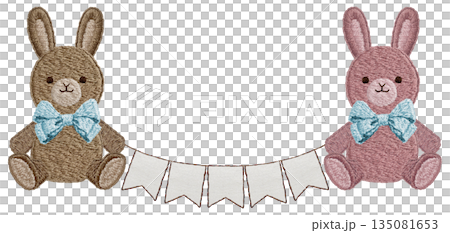 [Rabbit plush toy and garland] Hand-embroidered illustration material 135081653