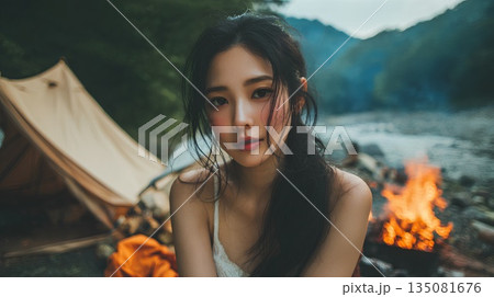 キャンプする美しい女性 キャンプする美しい女性 135081676