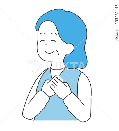 ホッとするシニア女性のイラスト　ベクター 135082147
