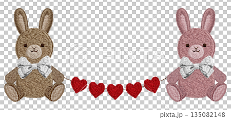 【兔子毛絨玩具和心形花環】手工刺繡插畫材料 135082148