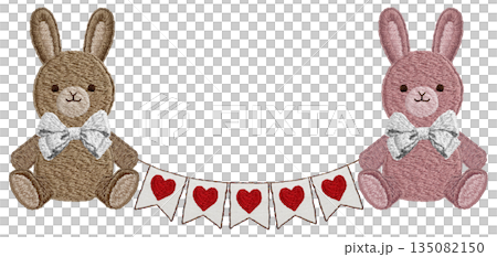 【兔子毛絨玩具和心形花環】手工刺繡插畫材料 【兔子毛絨玩具和心形花環】手工刺繡插畫材料 135082150