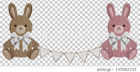 【兔子毛絨玩具和花環】手工刺繡插畫材料 135082155