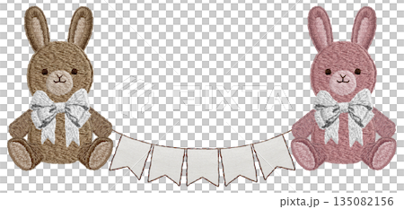 【兔子毛絨玩具和花環】手工刺繡插畫材料 135082156