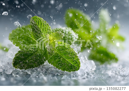 ミントとクラッシュアイスの爽やかなクローズアップ 135082277