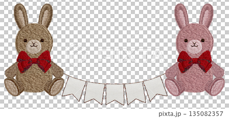 【兔子毛絨玩具和花環】手工刺繡插畫材料 135082357