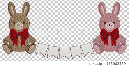 [Rabbit plush toy and garland] Hand-embroidered illustration material 135082359