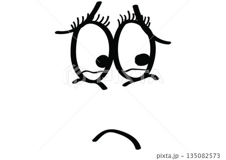 Showing minimalist sketch sad face with droopy brows, frowning mouth on white backdrop, copy space Showing minimalist sketch sad face with droopy brows, frowning mouth on white backdrop, copy space 135082573
