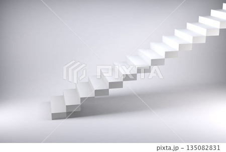 White floating stairs are ascending diagonally in flat minimalist design with gradient background White floating stairs are ascending diagonally in flat minimalist design with gradient background 135082831